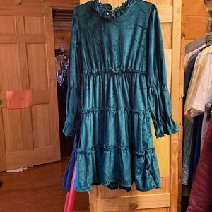 Girls green velvet dress